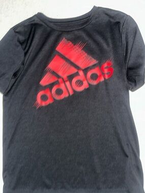 adidas Kids Size M Black T-Shirt with Red Logo